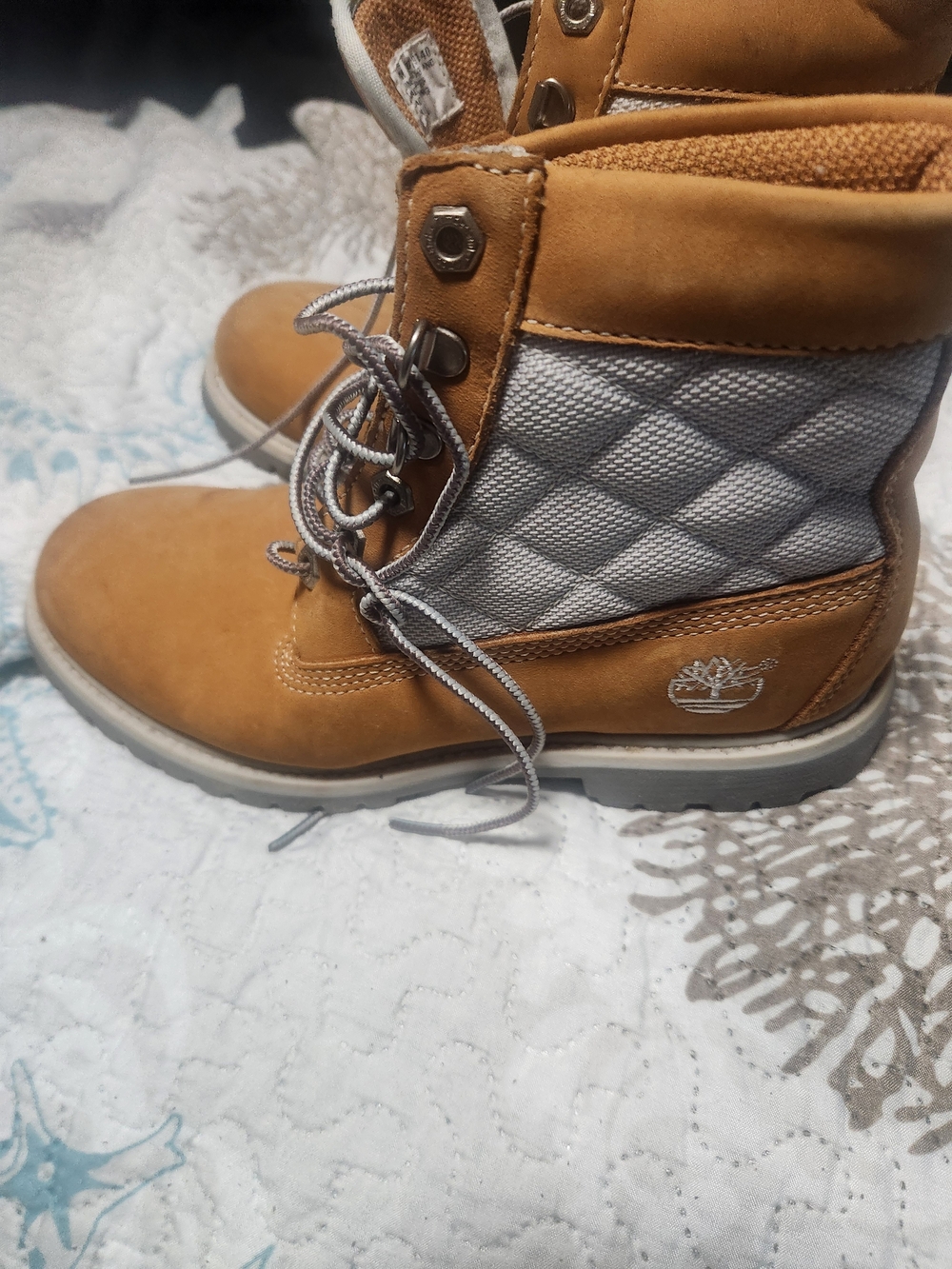 Timberland Wheat and Gray Quilted Lace-Up Boots